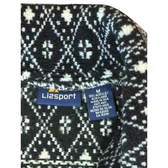 Liz Claiborne Cabincore Jacket Sherpa Fleece Shacket Aztec Black White Button M - Picture 3 of 9